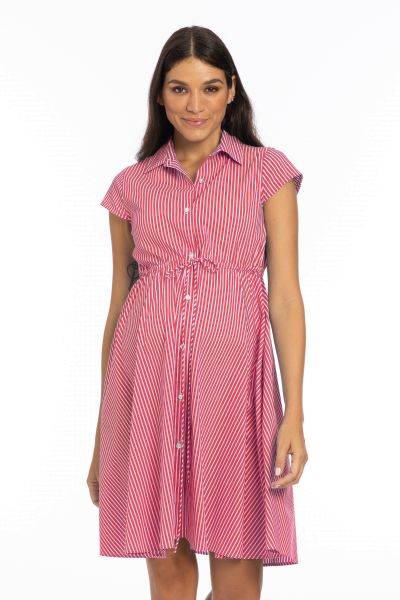 Maternity and Nursing Shirt Dress striped red