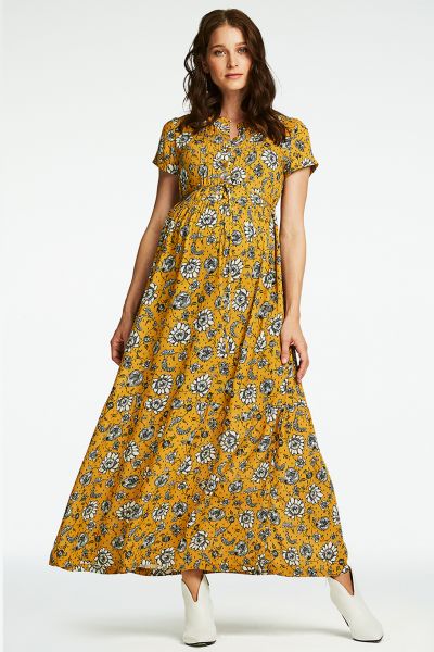 Maxi Umstands- und Stillkleid mit Sonnenblumen Print